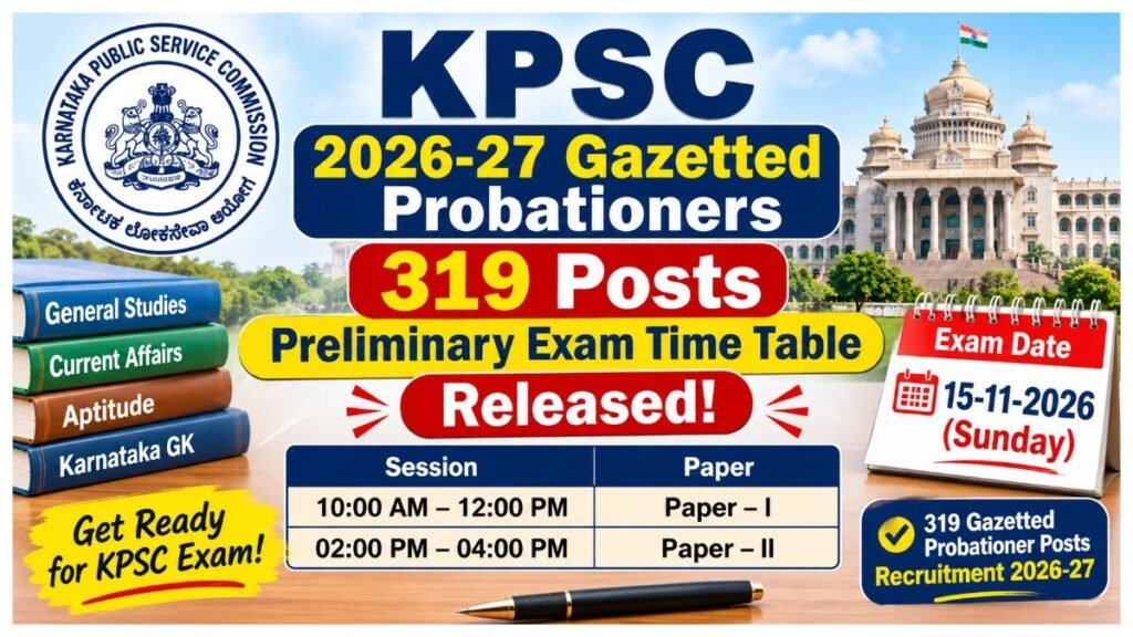 KPSC Gazetted Probationers Prelims Exam Time Table